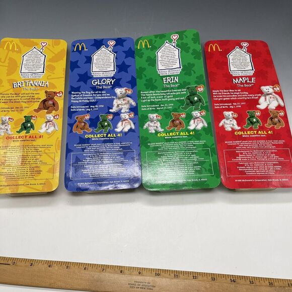 LOT OF 4 Ty McDonalds Teenie Beanie Britannia, Glory, Erin, Maple Bears Vintage - Picture 2 of 4